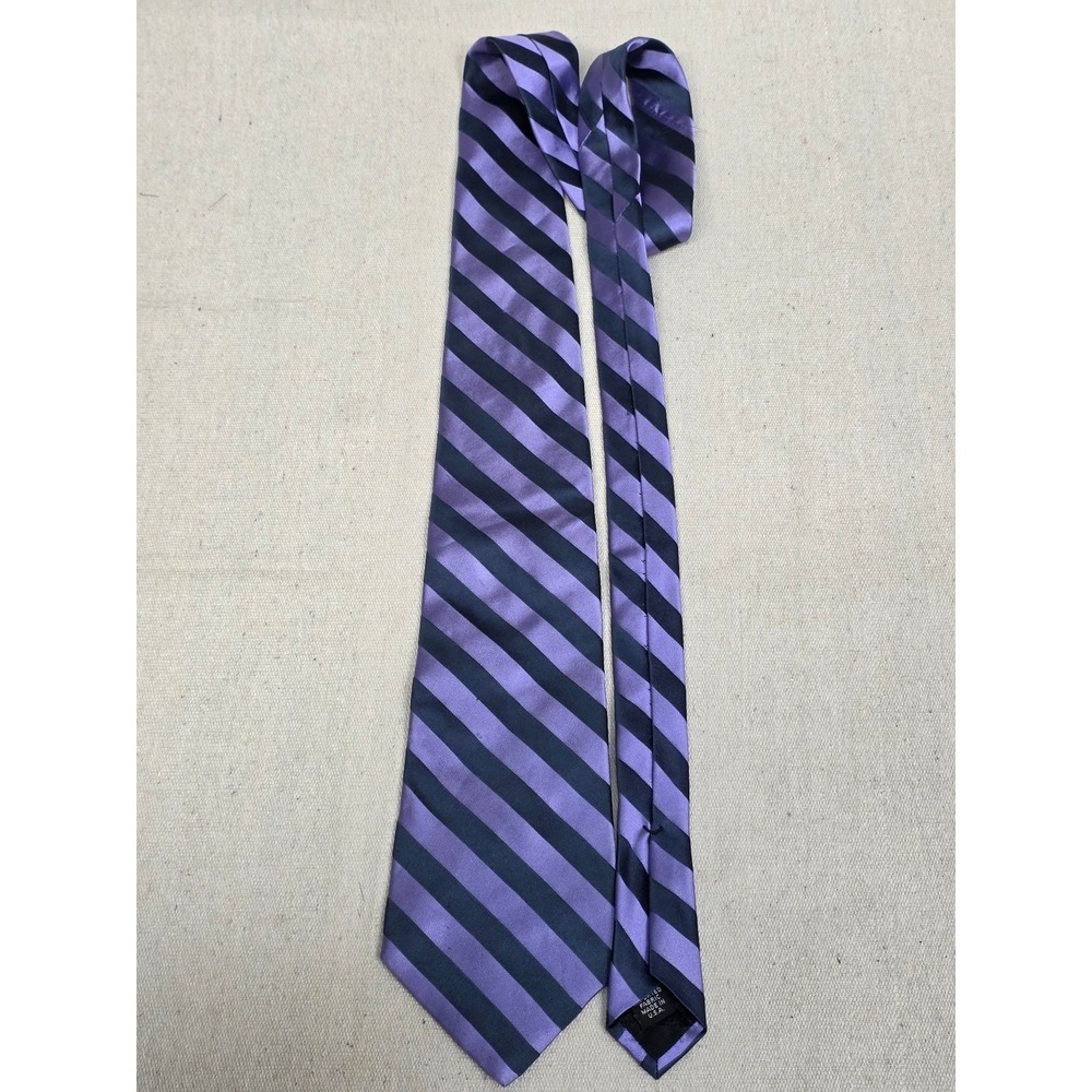 Murano Mens Purple Black Striped Silk Blend Necktie Made in USA Business Formal